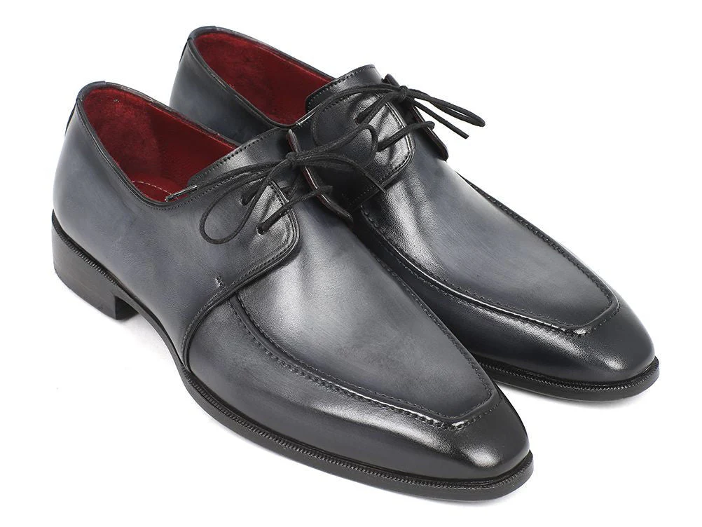 Paul Parkman Men's Hand-Painted Leather Apron Derby Shoes in Gray and Black