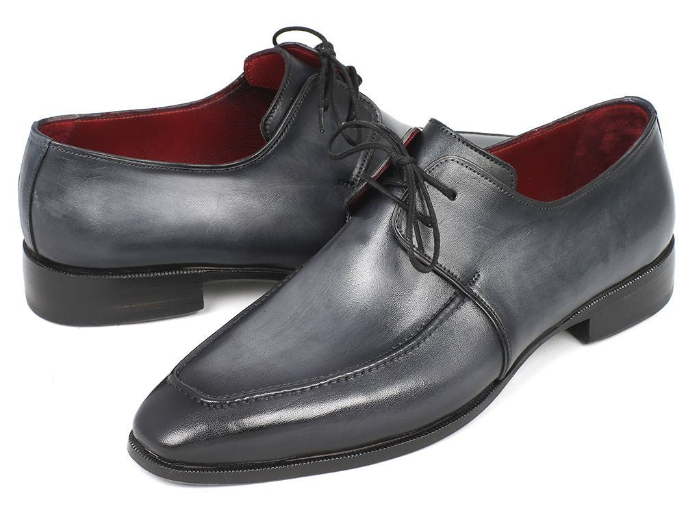 Paul Parkman Men's Hand-Painted Leather Apron Derby Shoes in Gray and Black - Image 3