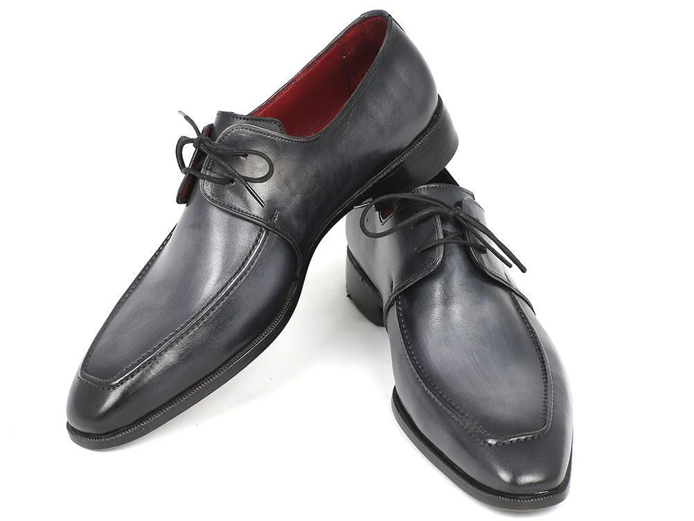 Paul Parkman Men's Hand-Painted Leather Apron Derby Shoes in Gray and Black - Image 4