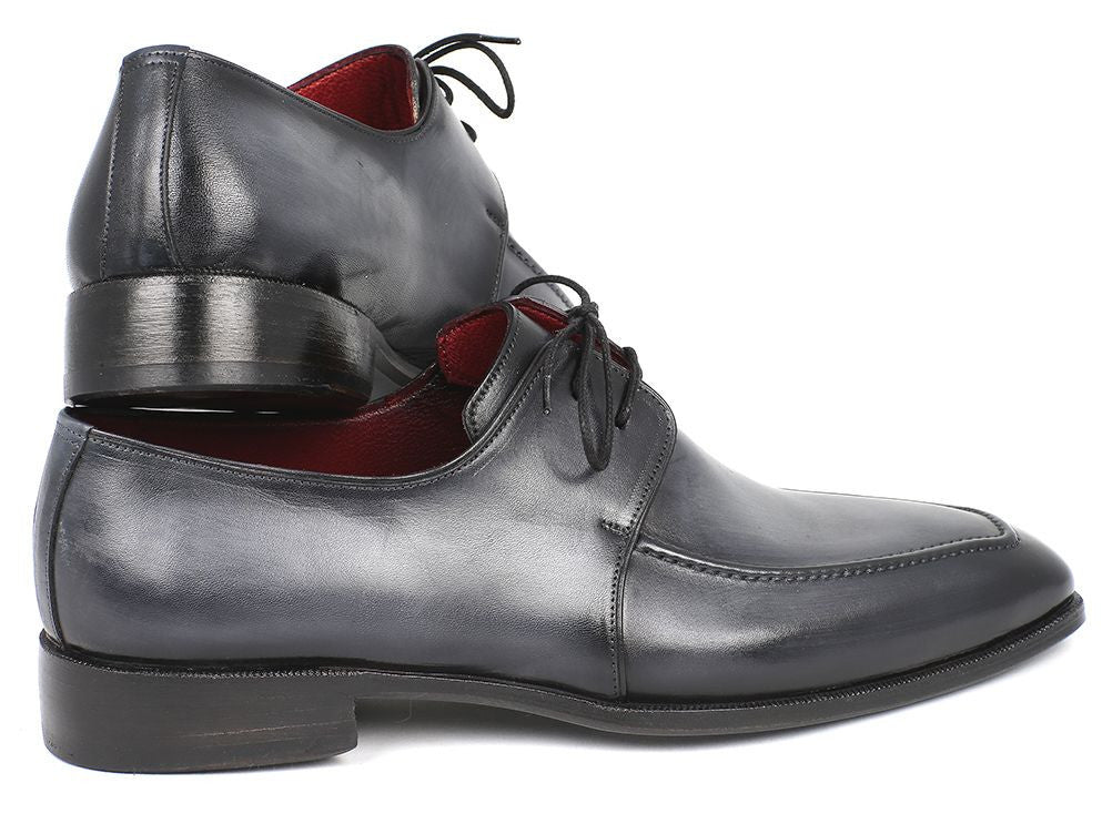 Paul Parkman Men's Hand-Painted Leather Apron Derby Shoes in Gray and Black - Image 5