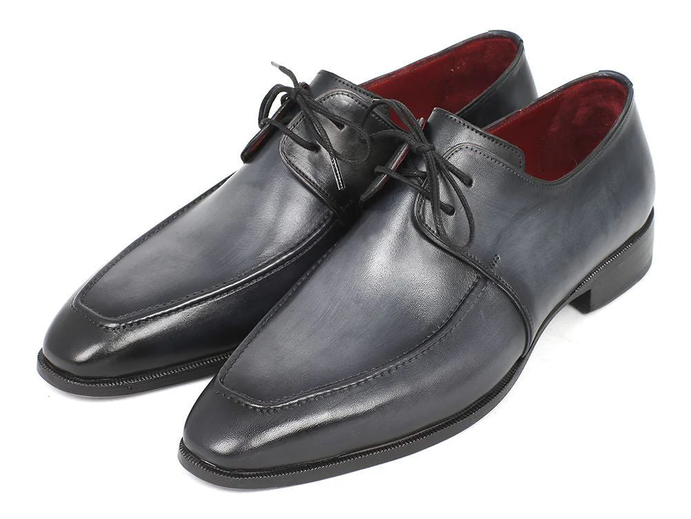 Paul Parkman Men's Hand-Painted Leather Apron Derby Shoes in Gray and Black - Image 6