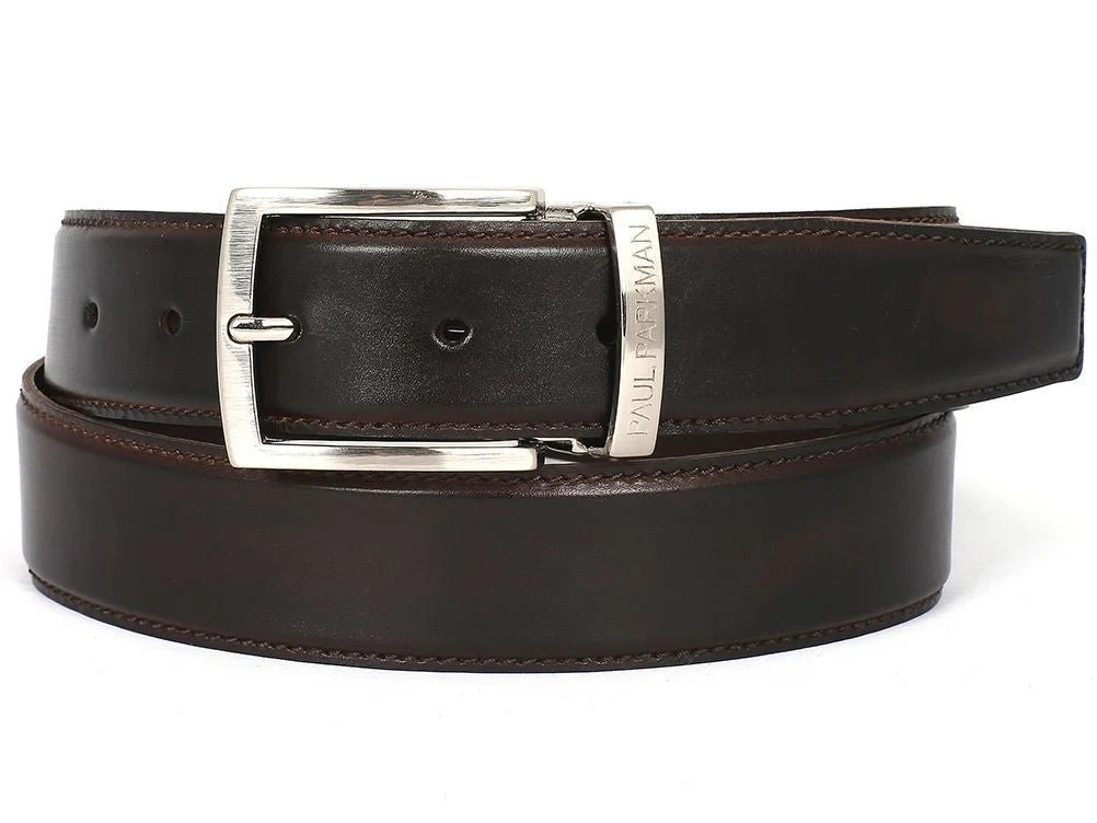 Paul Parkman Men's Hand-Painted Leather Belt in Dark Brown
