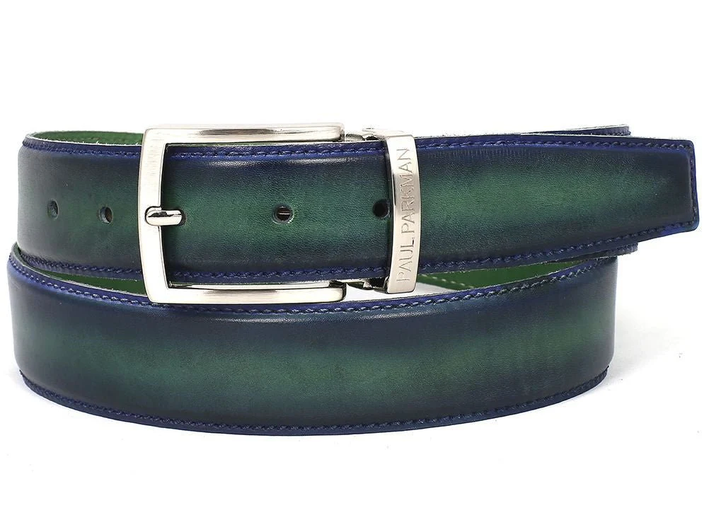 Paul Parkman Men's Hand-Painted Leather Belt in Dual Tone Blue and Green