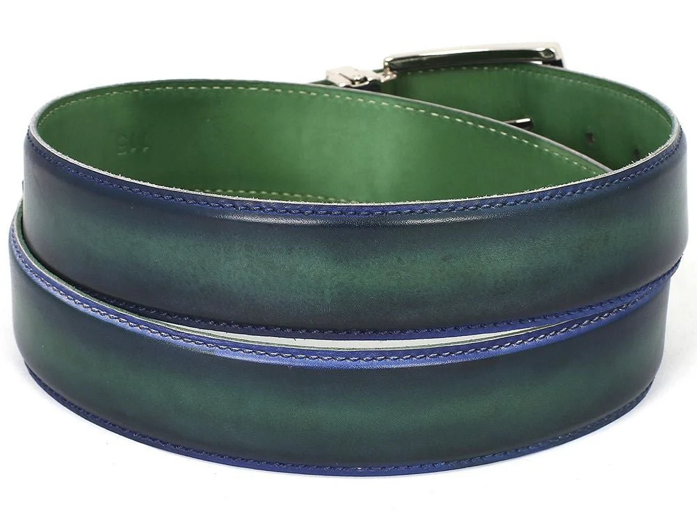 Paul Parkman Men's Hand-Painted Leather Belt in Dual Tone Blue and Green - Image 2