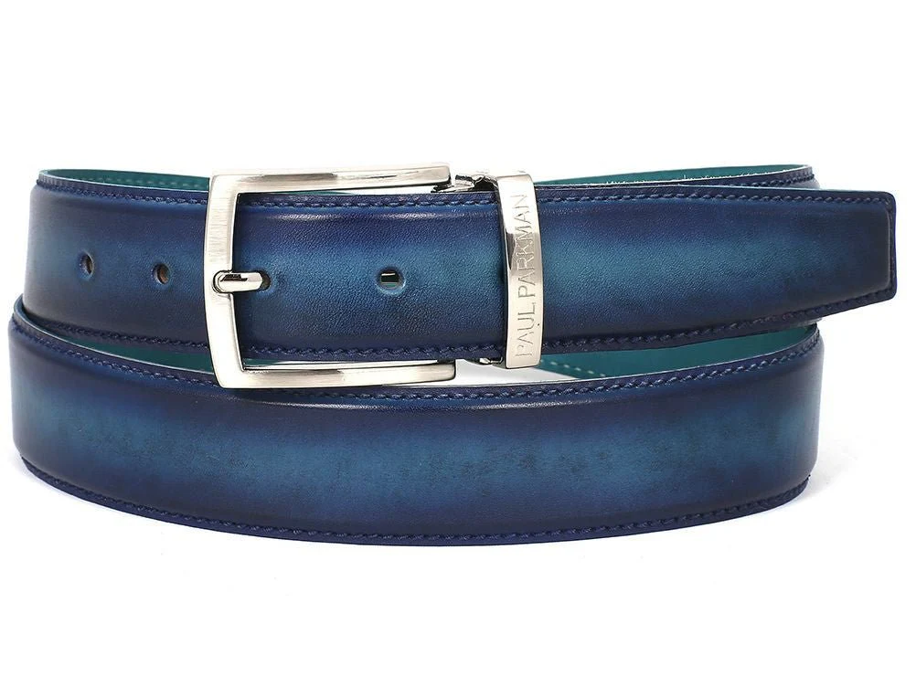 Paul Parkman Men's Hand-Painted Leather Belt in Dual Tone Blue and Turquoise