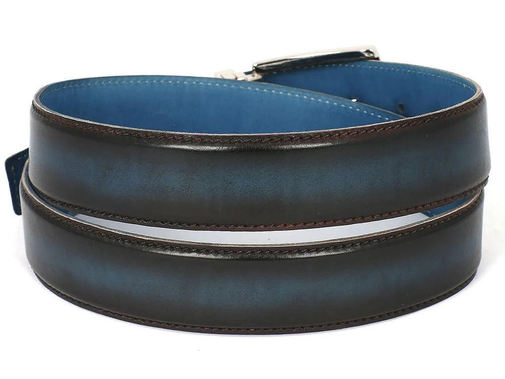 Paul Parkman Men's Hand-Painted Leather Belt in Dual Tone Brown and Blue - Image 2