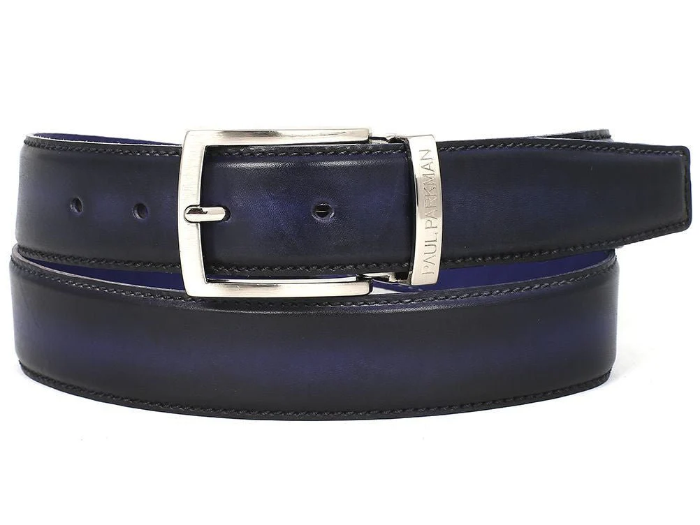 Paul Parkman Men's Hand-Painted Leather Belt in Dual Tone Navy and Blue