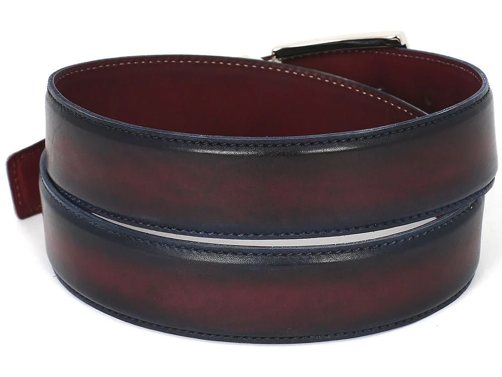 Paul Parkman Men's Hand-Painted Leather Belt in Dual Tone Navy and Bordeaux - Image 2