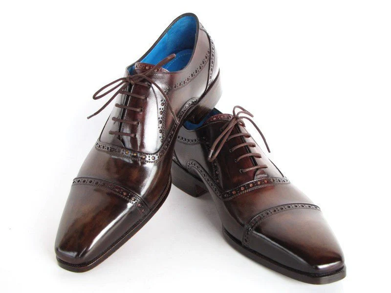 Paul Parkman Men's Hand-Painted Leather Captoe Oxfords in Anthracite Brown - Image 2