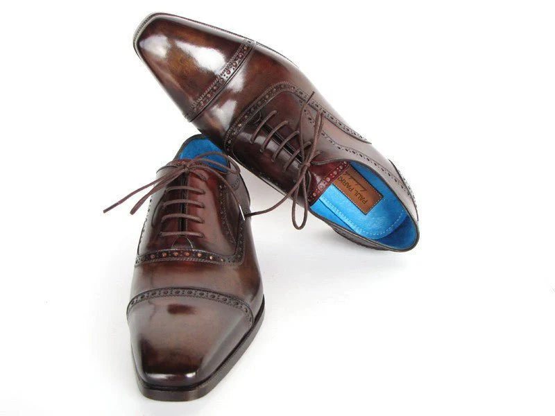 Paul Parkman Men's Hand-Painted Leather Captoe Oxfords in Anthracite Brown - Image 4