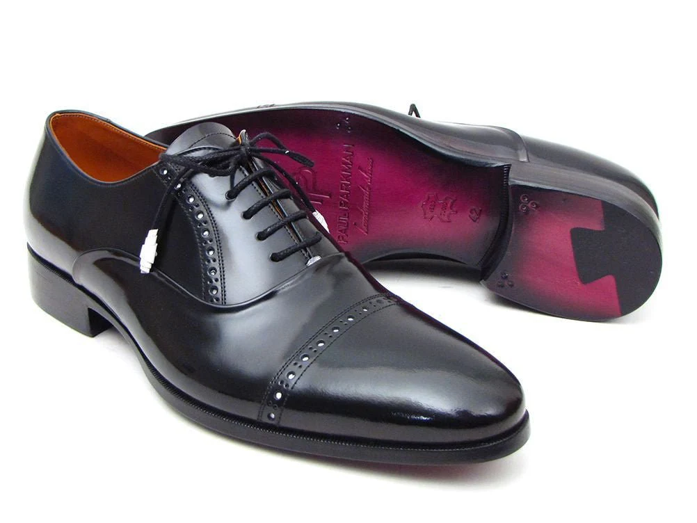 Paul Parkman Men's Hand-Painted Leather Captoe Oxfords in Black - Image 6