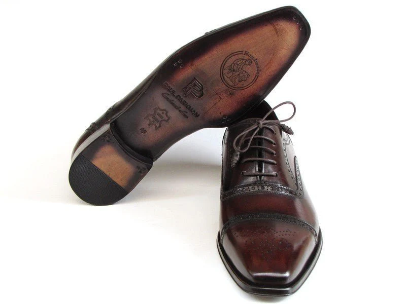 Paul Parkman Men's Hand-Painted Leather Captoe Oxfords in Bordeaux and Brown - Image 3