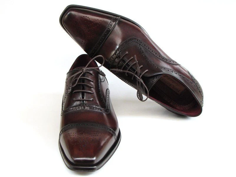 Paul Parkman Men's Hand-Painted Leather Captoe Oxfords in Bordeaux and Brown - Image 4