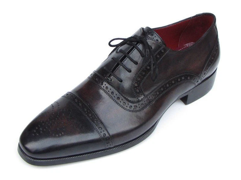 Paul Parkman Men's Hand-Painted Leather Captoe Oxfords in Bronze and Black - Image 2