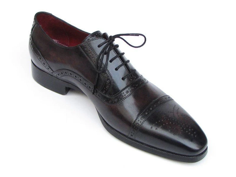 Paul Parkman Men's Hand-Painted Leather Captoe Oxfords in Bronze and Black - Image 4