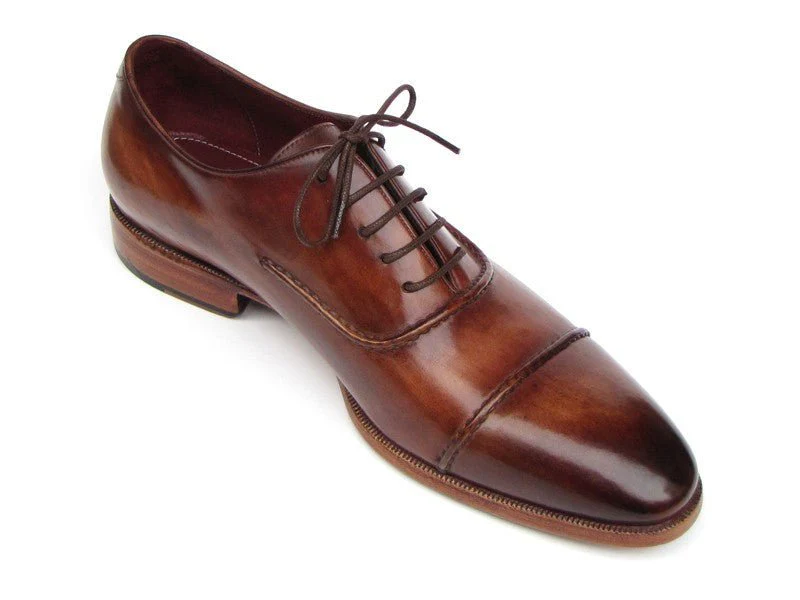 Paul Parkman Men's Hand-Painted Leather Captoe Oxfords in Brown - Image 4