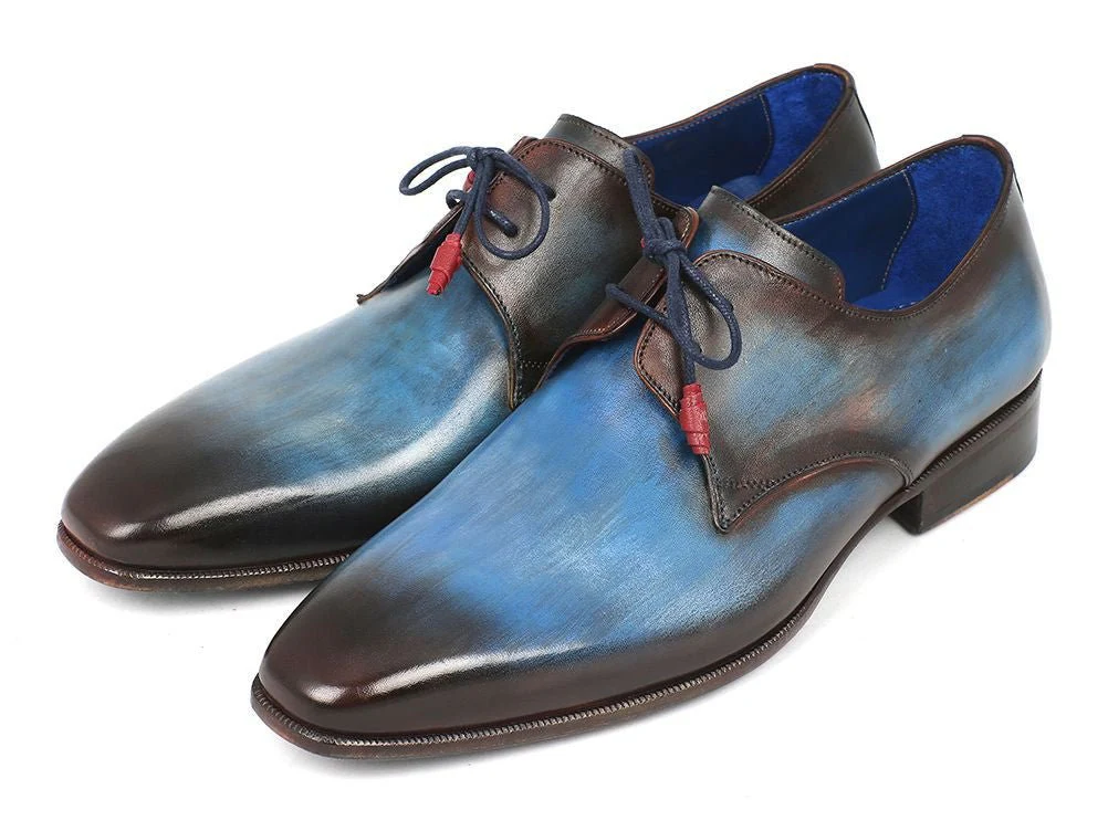 Paul Parkman Men's Hand-Painted Leather Derby Shoes in Blue and Brown - Image 5