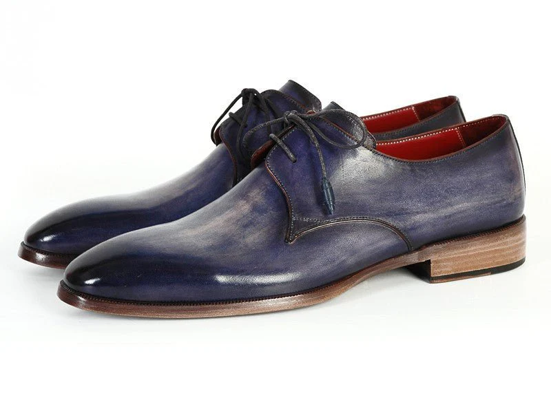 Paul Parkman Men's Hand-Painted Leather Derby Shoes in Blue and Navy - Image 3