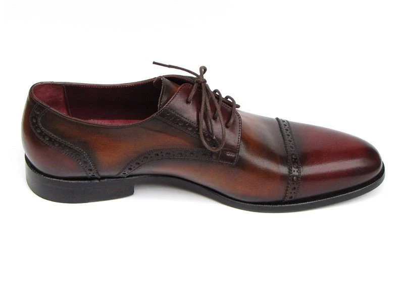Paul Parkman Men's Hand-Painted Leather Derby Shoes in Bordeaux and Tobacco - Image 3