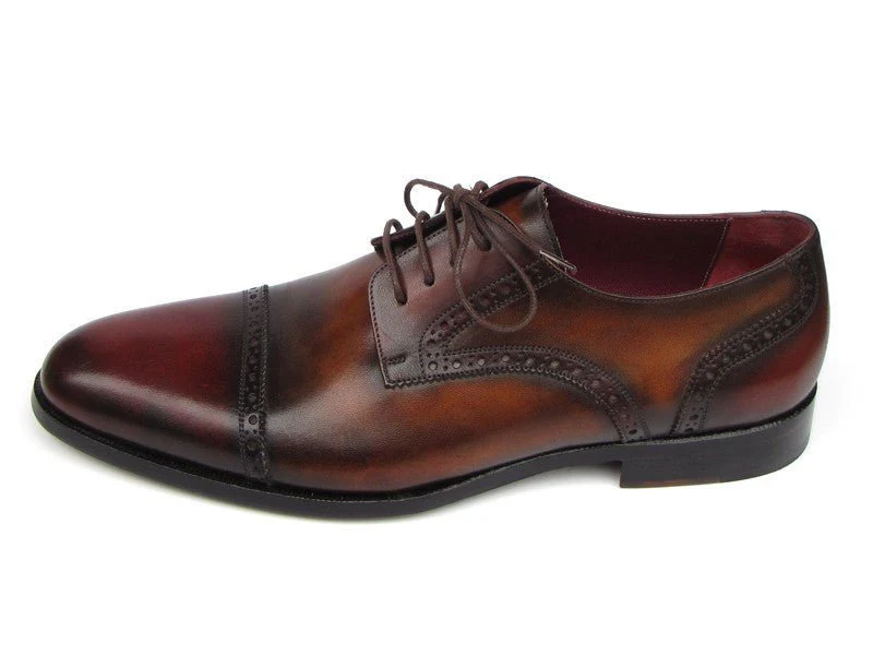 Paul Parkman Men's Hand-Painted Leather Derby Shoes in Bordeaux and Tobacco - Image 6