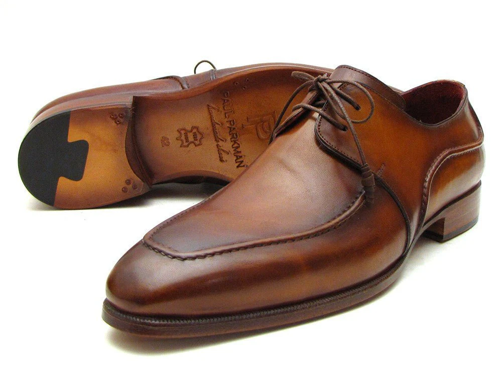 Paul Parkman Men's Hand-Painted Leather Derby Shoes in Brown - Image 5