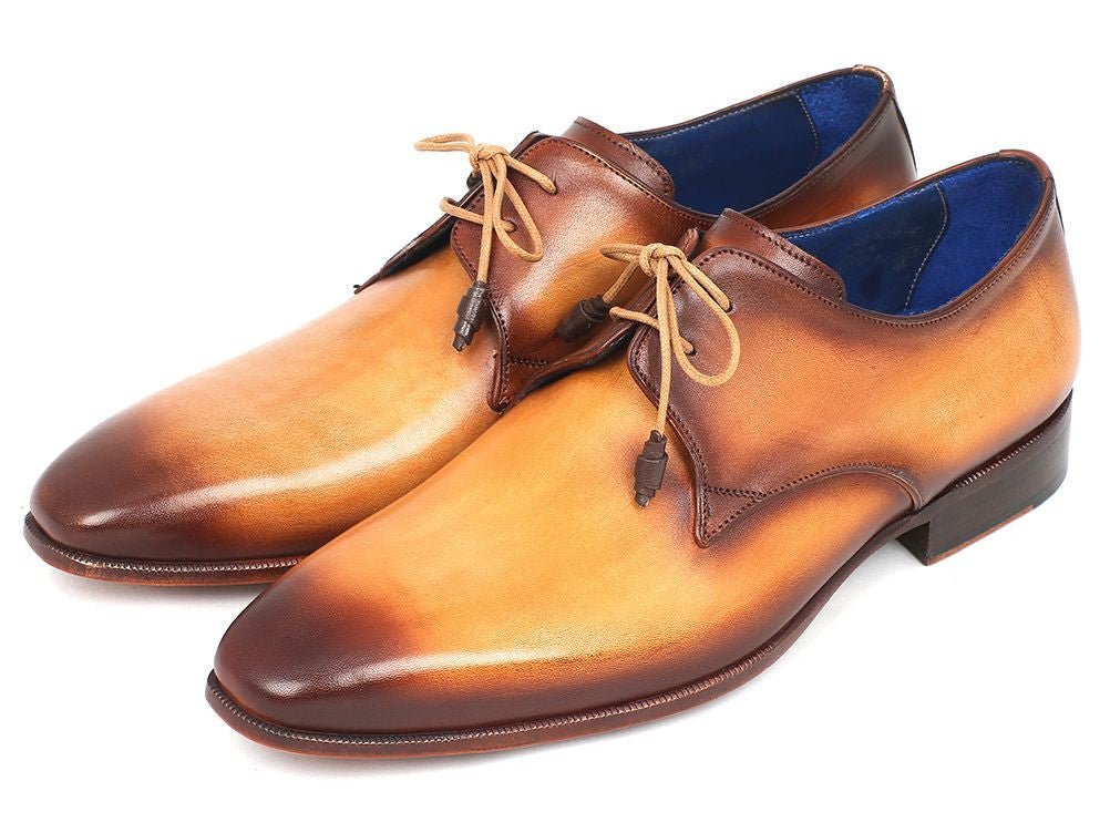 Paul Parkman Men's Hand-Painted Leather Derby Shoes in Brown and Camel - Image 6