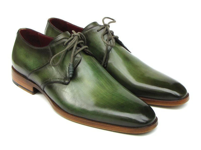 Paul Parkman Men's Hand-Painted Leather Derby Shoes in Green