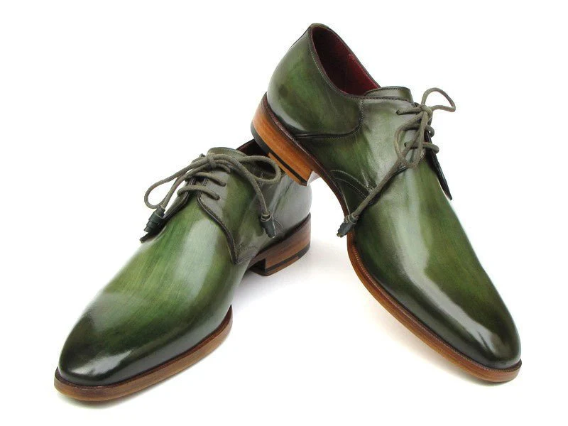 Paul Parkman Men's Hand-Painted Leather Derby Shoes in Green - Image 4