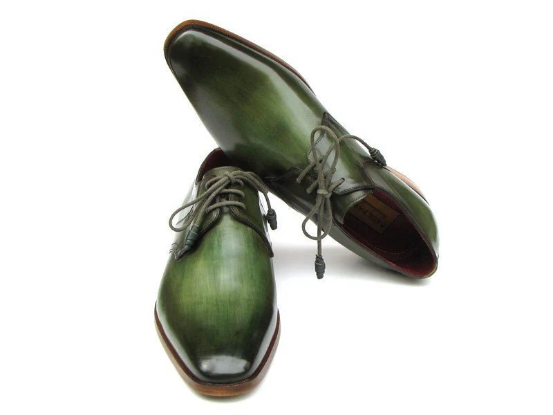 Paul Parkman Men's Hand-Painted Leather Derby Shoes in Green - Image 5