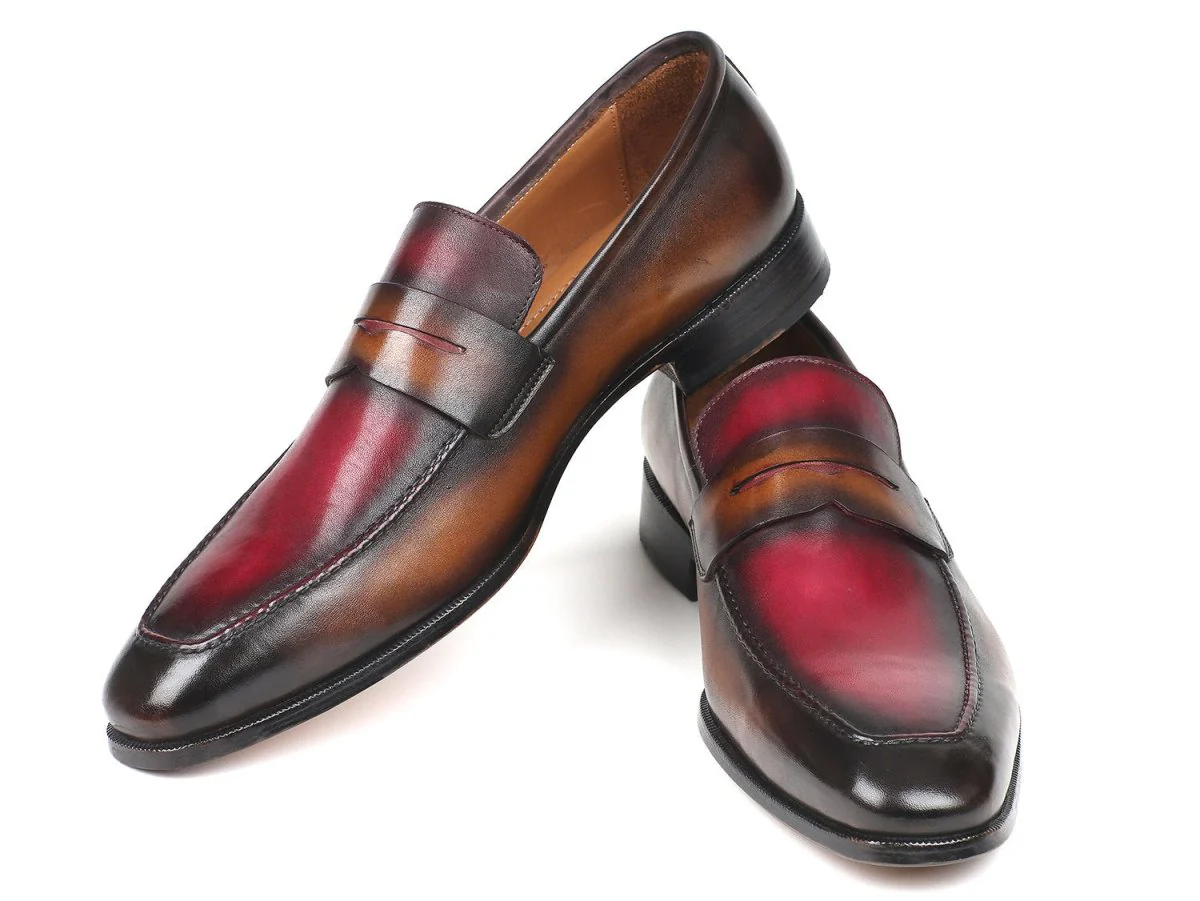 Paul Parkman Men's Hand-Painted Leather Loafers in Brown and Bordeaux - Image 4
