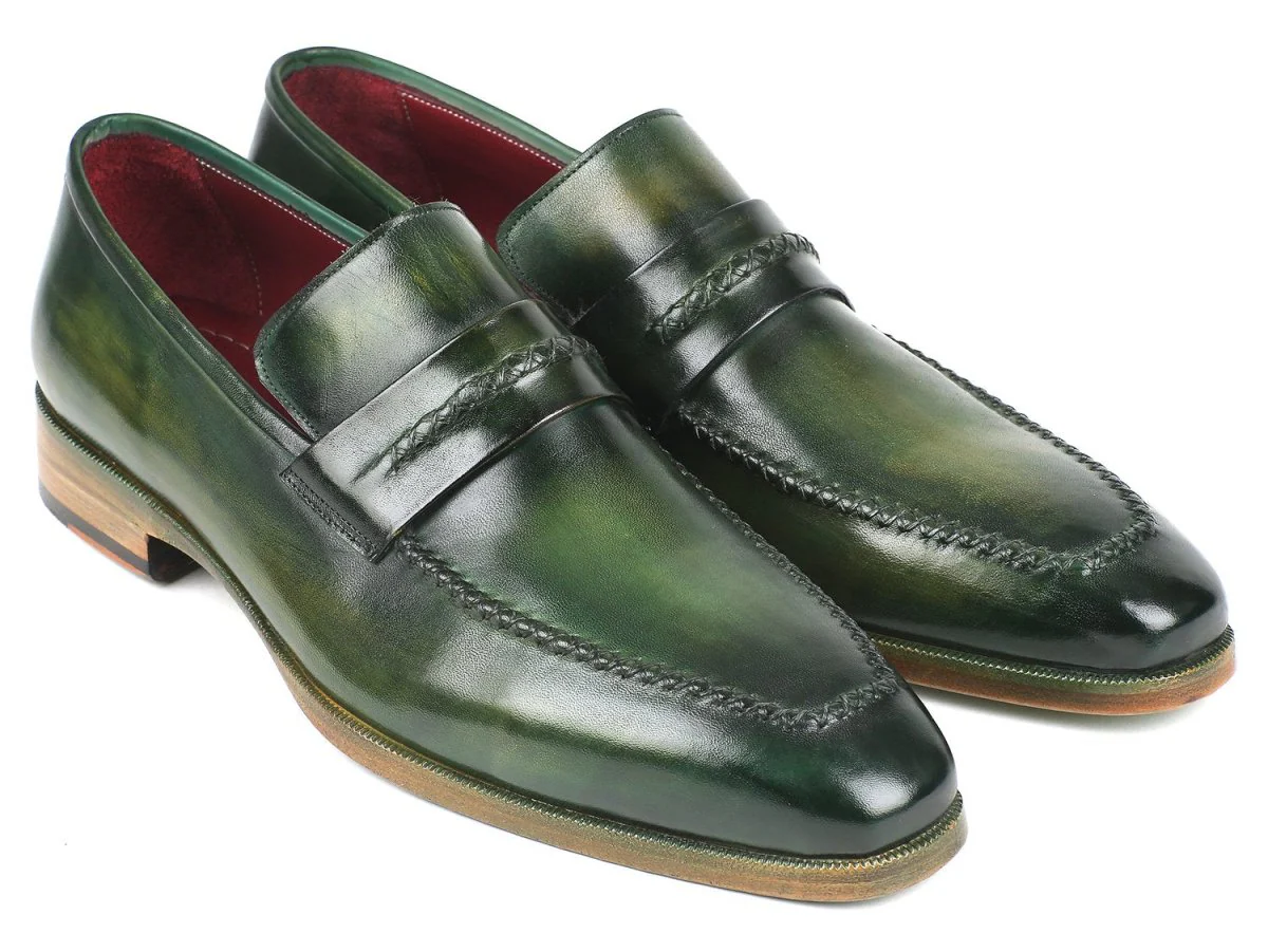 Paul Parkman Men's Hand-Painted Leather Loafers in Green