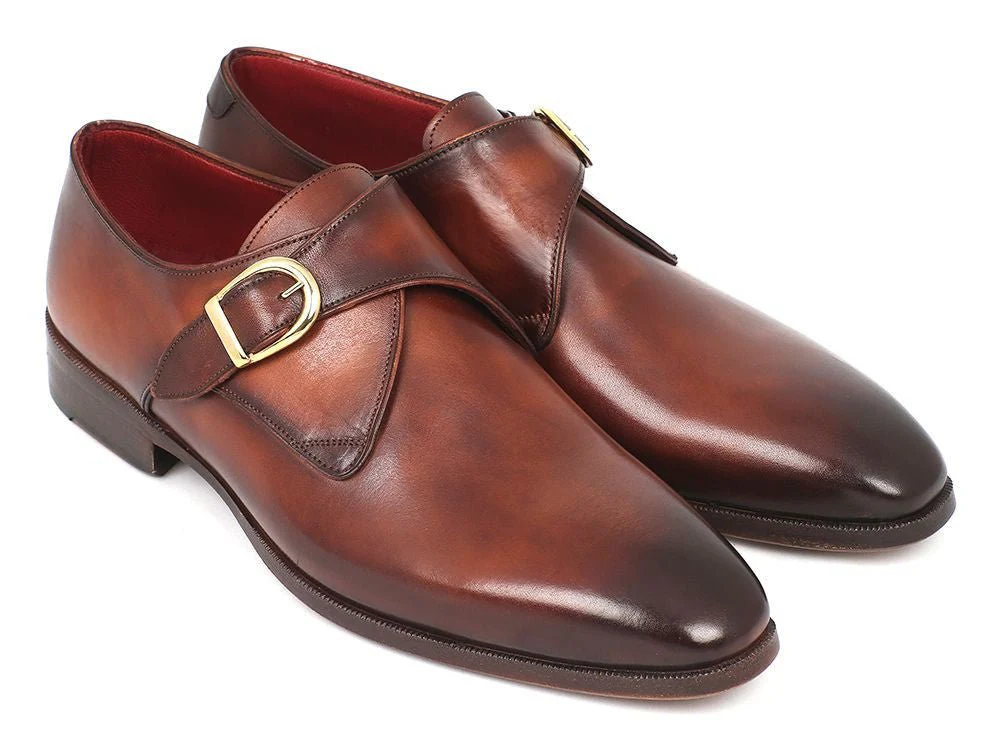 Paul Parkman Men's Hand-Painted Leather Monkstraps in Brown and Camel - Image 3