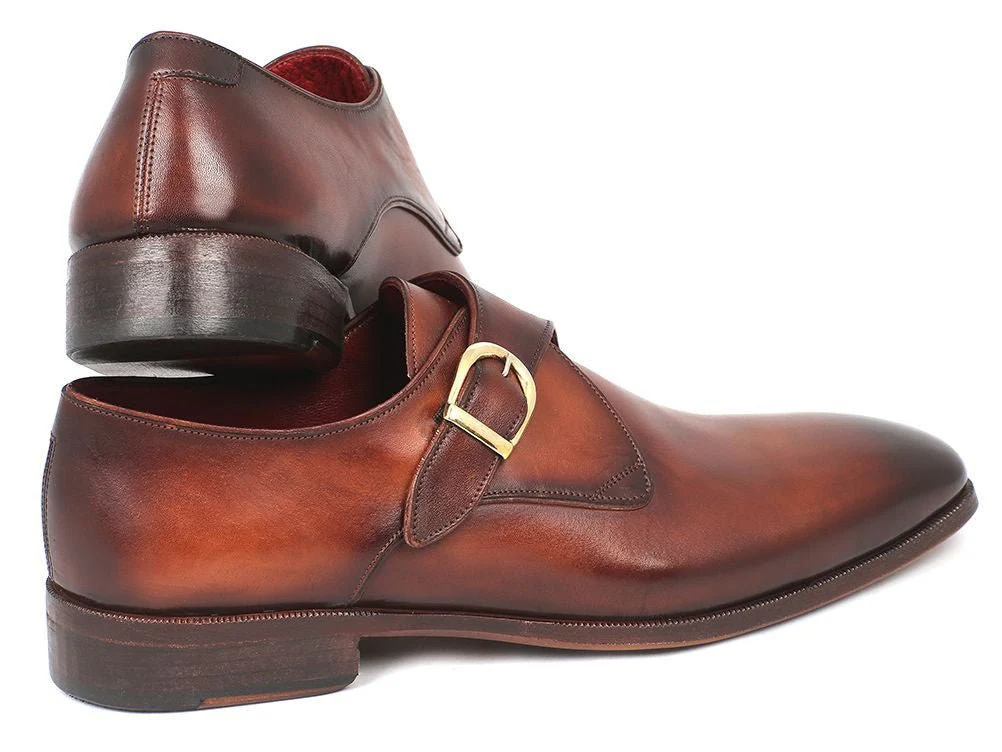 Paul Parkman Men's Hand-Painted Leather Monkstraps in Brown and Camel - Image 4