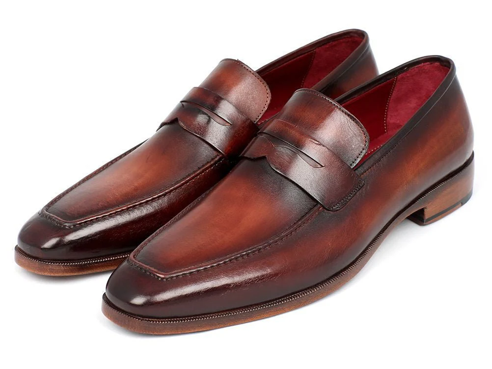 Paul Parkman Men's Hand-Painted Leather Penny Loafers in Bordeaux and Brown - Image 5