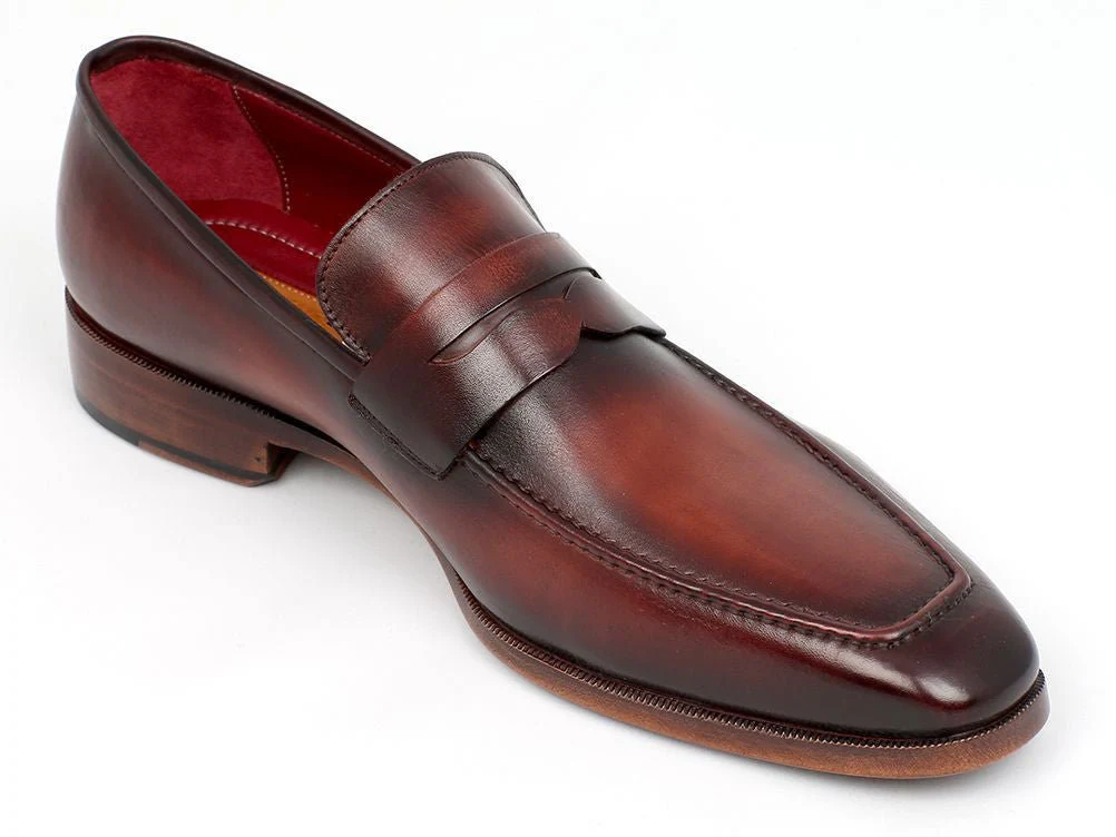Paul Parkman Men's Hand-Painted Leather Penny Loafers in Bordeaux and Brown - Image 6