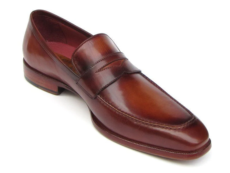 Paul Parkman Men's Hand-Painted Leather Penny Loafers in Tobacco and Bordeaux - Image 5
