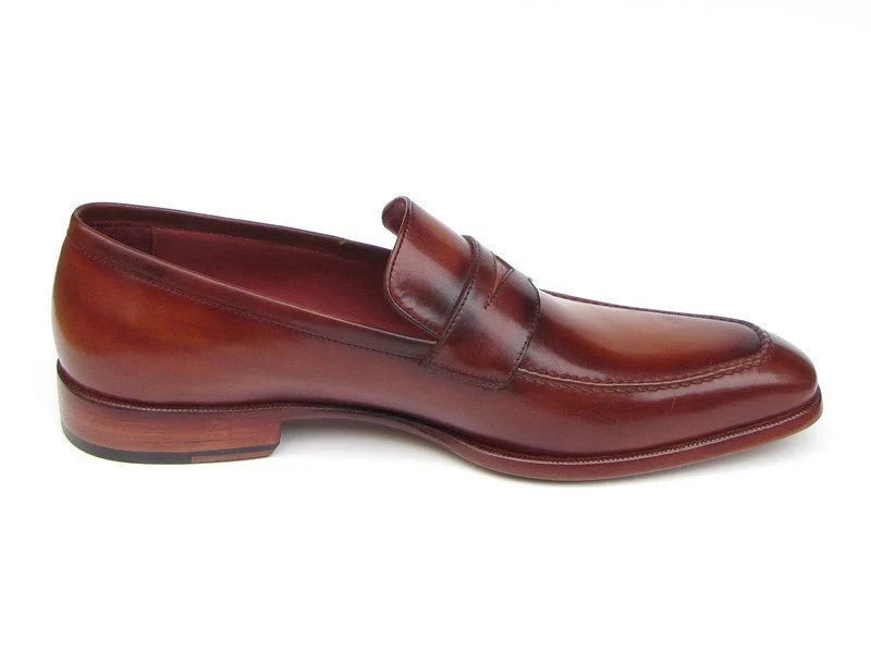 Paul Parkman Men's Hand-Painted Leather Penny Loafers in Tobacco and Bordeaux - Image 6