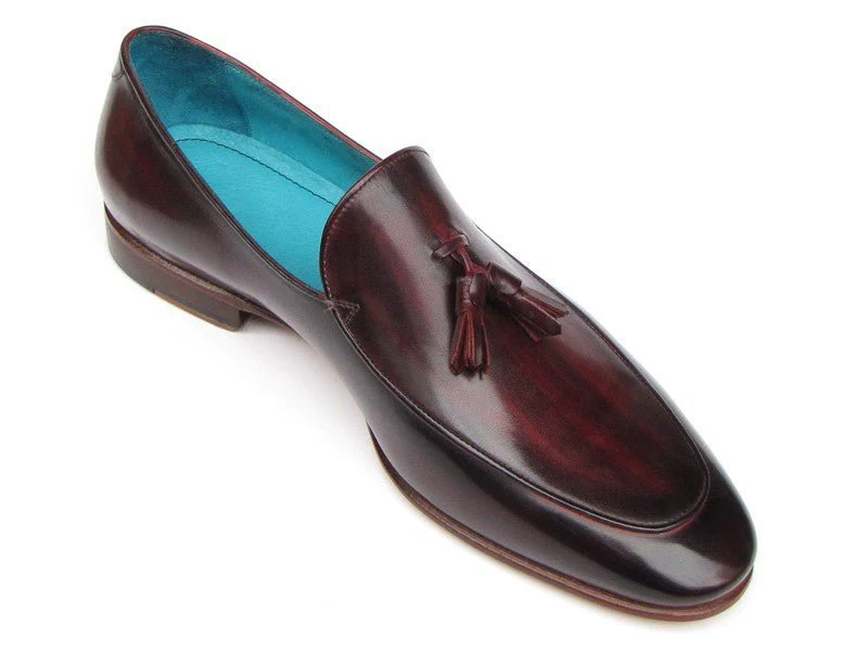 Paul Parkman Men's Hand-Painted Leather Tassel Loafers in Black and Purple - Image 3