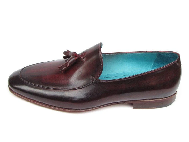 Paul Parkman Men's Hand-Painted Leather Tassel Loafers in Black and Purple - Image 6