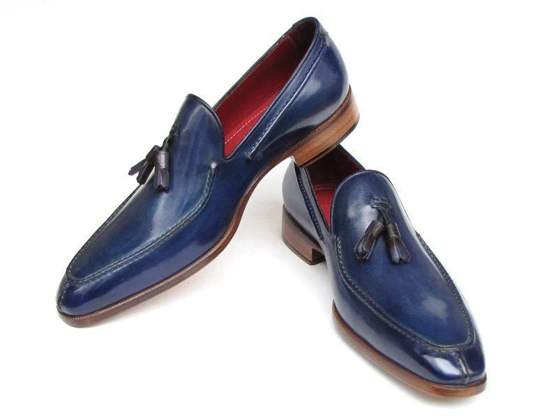 Paul Parkman Men's Hand-Painted Leather Tassel Loafers in Blue - Image 2