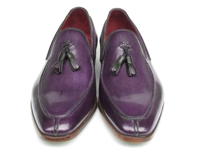 Paul Parkman Men's Hand-Painted Leather Tassel Loafers in Purple - Image 2