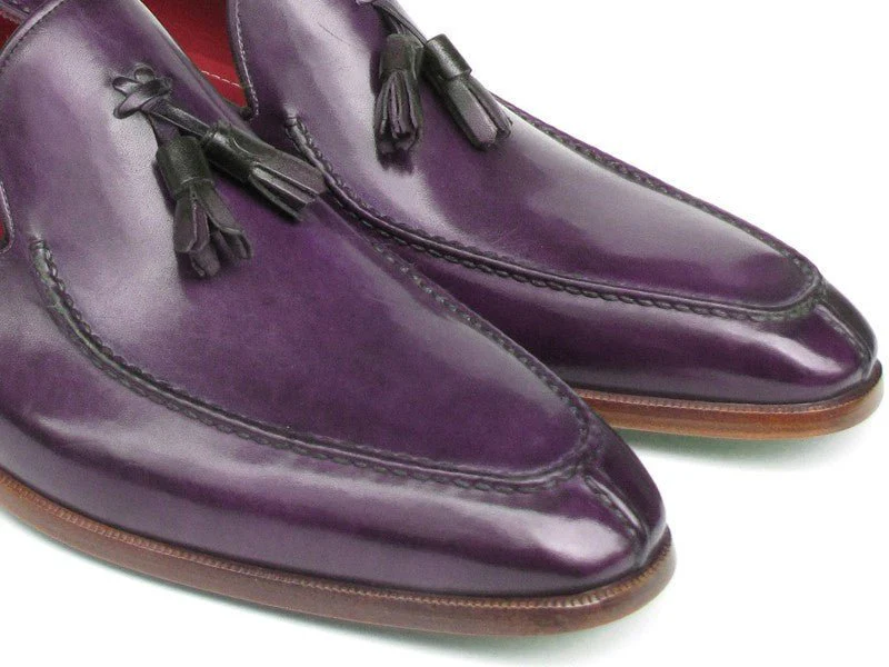Paul Parkman Men's Hand-Painted Leather Tassel Loafers in Purple - Image 5