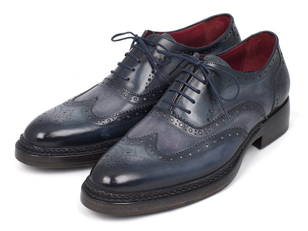 Paul Parkman Men's Hand-Painted Leather Wingtip Brogues in Blue - Image 5