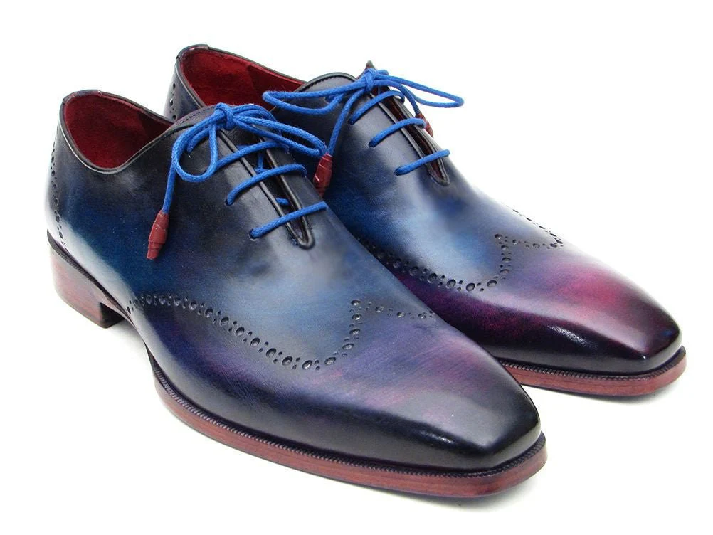 Paul Parkman Men's Hand-Painted Leather Wingtip Oxfords in Blue and Purple - Image 3