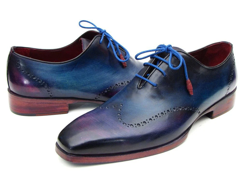 Paul Parkman Men's Hand-Painted Leather Wingtip Oxfords in Blue and Purple - Image 5