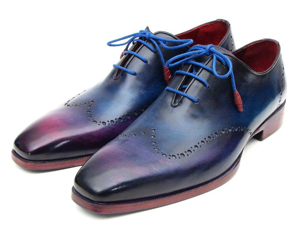 Paul Parkman Men's Hand-Painted Leather Wingtip Oxfords in Blue and Purple - Image 6