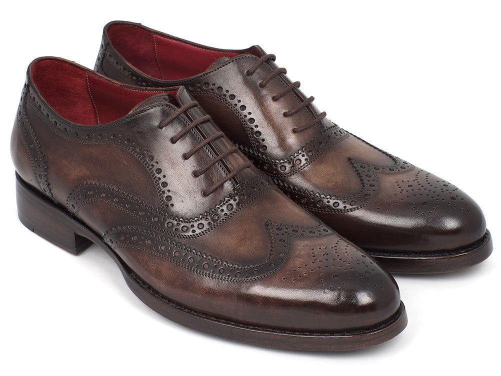 Paul Parkman Men's Hand-Painted Leather Wingtip Oxfords in Brown