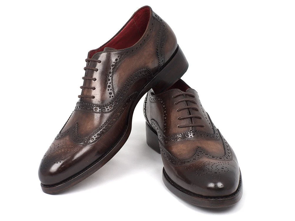Paul Parkman Men's Hand-Painted Leather Wingtip Oxfords in Brown - Image 4