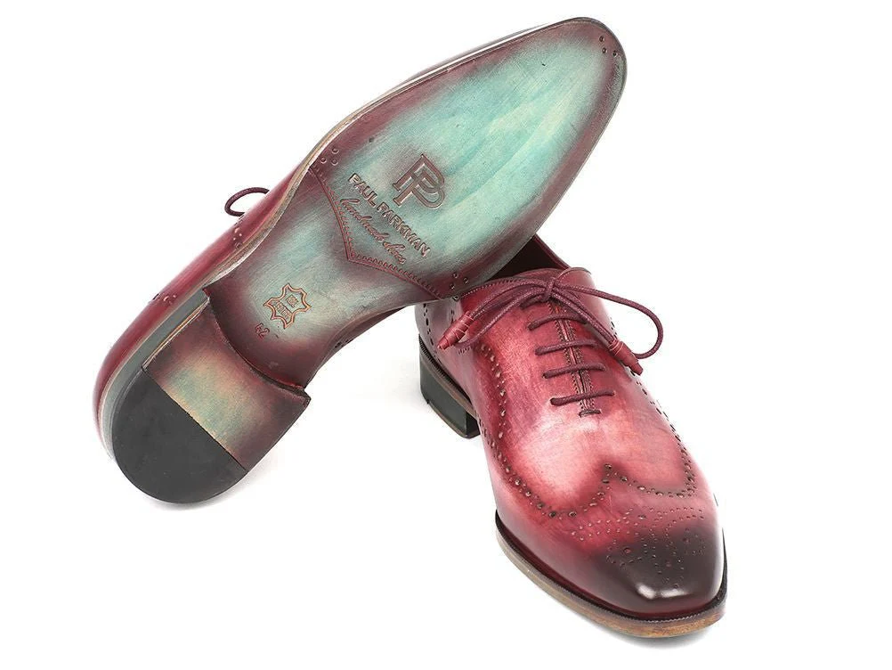 Paul Parkman Men's Hand-Painted Leather Wingtip Oxfords in Burgundy - Image 4