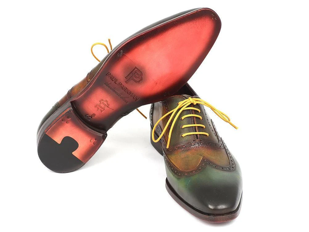 Paul Parkman Men's Hand-Painted Leather Wingtip Oxfords in Green - Image 2